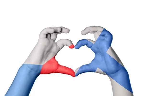 Czech Republic Finland Heart Hand Gesture Making Heart Clipping Path — Stock Photo, Image
