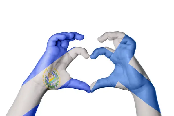 Salvador Finland Heart Hand Gesture Making Heart Clipping Path — Stock Photo, Image
