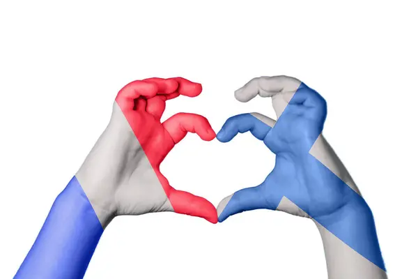 France Finland Heart Hand Gesture Making Heart Clipping Path — Stock Photo, Image