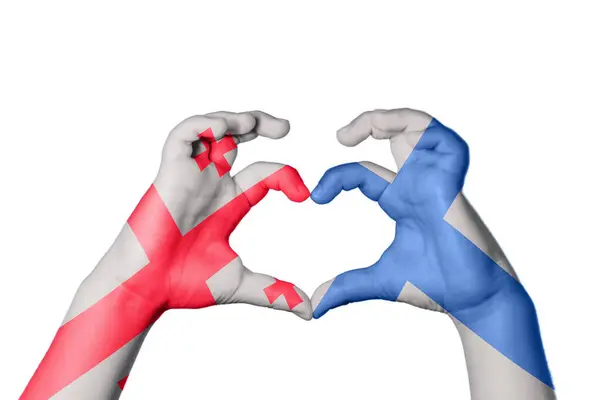 Georgia Finland Heart Hand Gesture Making Heart Clipping Path — Stock Photo, Image