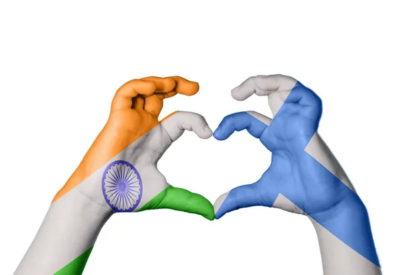 India Finland Heart Hand Gesture Making Heart Clipping Path — Stock Photo, Image