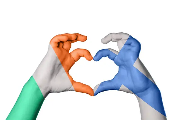 Ireland Finland Heart Hand Gesture Making Heart Clipping Path — Stock Photo, Image