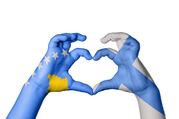 Kosovo Finland Heart Hand Gesture Making Heart Clipping Path — Stock Photo, Image