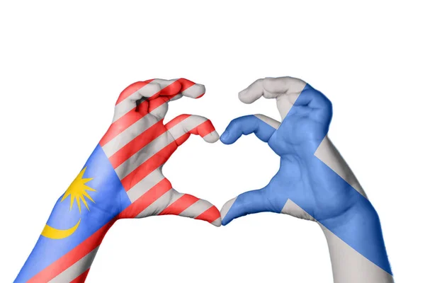 Malaysia Finland Heart Hand Gesture Making Heart Clipping Path — Stock Photo, Image