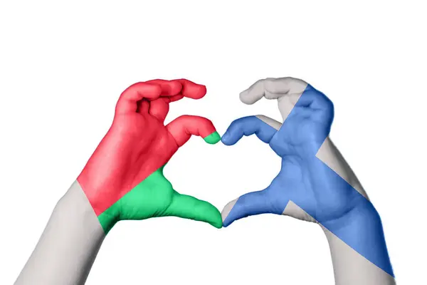 Madagascar Finland Heart Hand Gesture Making Heart Clipping Path — Stock Photo, Image
