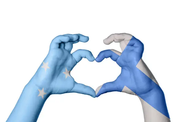 Micronesia Finland Heart Hand Gesture Making Heart Clipping Path — Stock Photo, Image