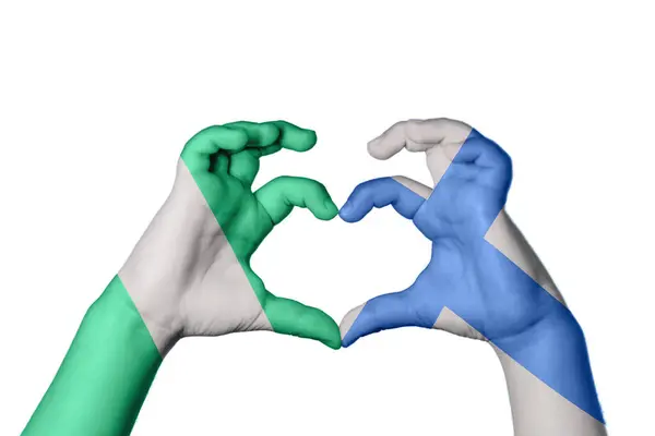Nigeria Finland Heart Hand Gesture Making Heart Clipping Path — Stock Photo, Image