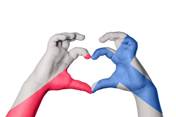 Poland Finland Heart Hand Gesture Making Heart Clipping Path — Stock Photo, Image