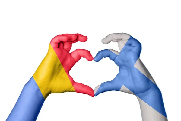 Romania Finland Heart Hand Gesture Making Heart Clipping Path — Stock Photo, Image