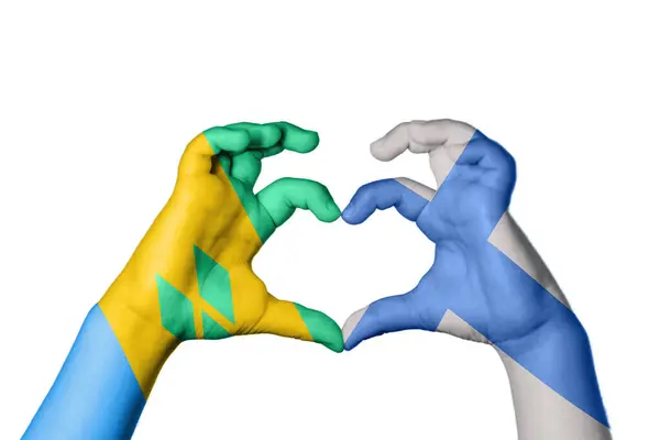 圣文森特和格林纳丁斯芬兰心脏 手的姿势 制造心脏 收割路径 — 图库照片