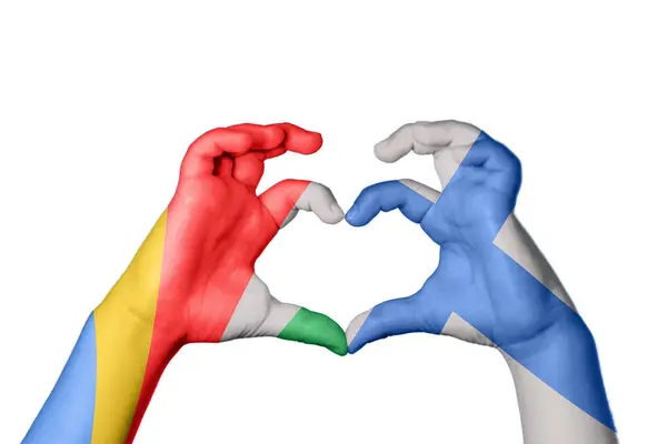 Seychelles Finland Heart Hand Gesture Making Heart Clipping Path — Stock Photo, Image