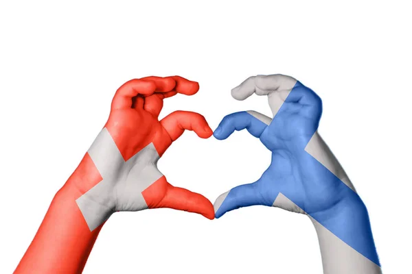 Switzerland Finland Heart Hand Gesture Making Heart Clipping Path — Stock Photo, Image
