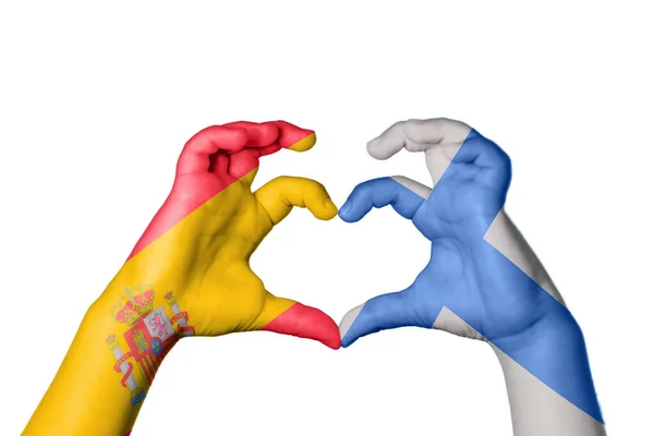 Spain Finland Heart Hand Gesture Making Heart Clipping Path — Stock Photo, Image