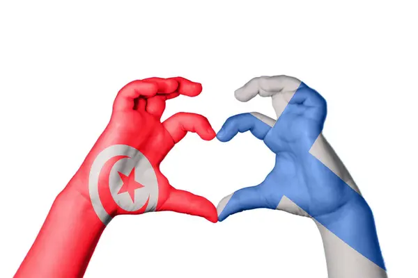 Tunísia Finlândia Coração Gesto Mão Fazendo Coração Clipping Path — Fotografia de Stock