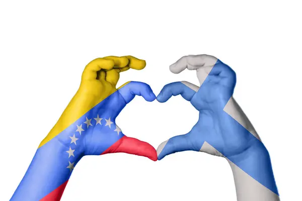 Venezuela Finlandia Corazón Hacer Gesto Mano Del Corazón Recortar Camino — Foto de Stock