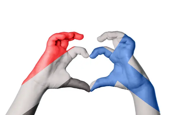 Yemen Finland Heart Hand Gesture Making Heart Clipping Path — Stock Photo, Image