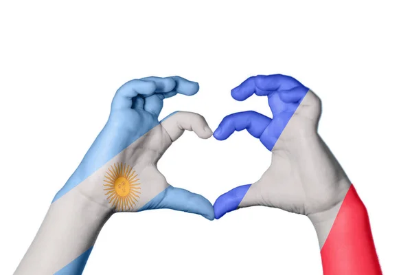 Argentina France Heart Hand Gesture Making Heart Clipping Path — Stock Photo, Image