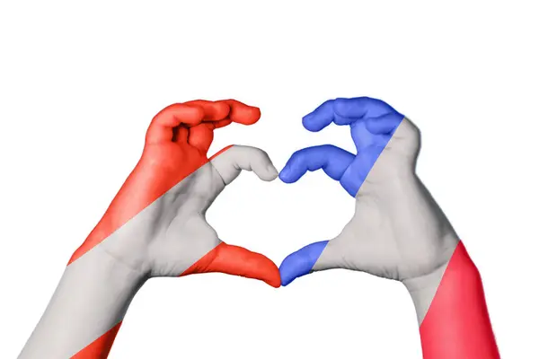 Austria France Heart Hand Gesture Making Heart Clipping Path — Stock Photo, Image
