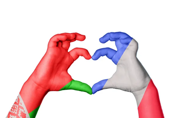 Belarus France Heart Hand Gesture Making Heart Clipping Path — Stock Photo, Image