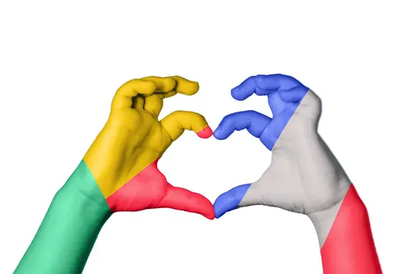 Benin France Heart Hand Gesture Making Heart Clipping Path — Stock Photo, Image