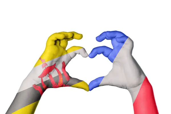 Brunei France Heart Hand Gesture Making Heart Clipping Path — Stock Photo, Image