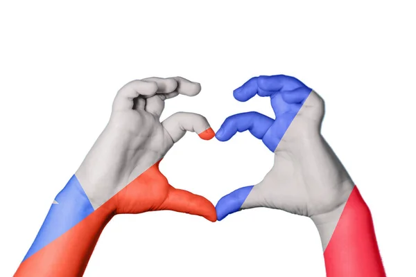 Chile France Heart Hand Gesture Making Heart Clipping Path — Stock Photo, Image