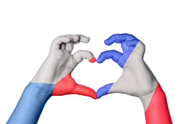 Tjeckien Frankrike Hjärta Hand Gest Att Göra Hjärta Klippning Vägen — Stockfoto