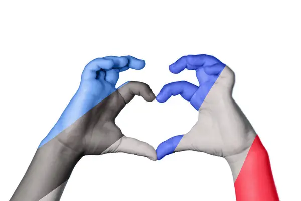 Estonia France Heart Hand Gesture Making Heart Clipping Path — Stock Photo, Image