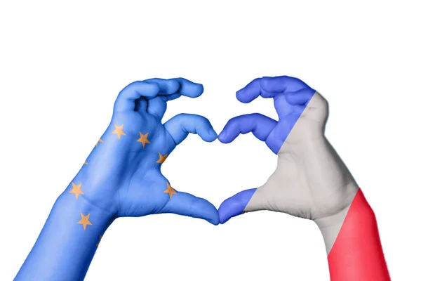 欧州連合フランスハート ハンドジェスチャー作り心臓 クリッピングパス — ストック写真