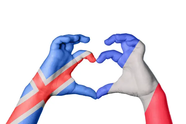 Islândia França Coração Gesto Mão Que Faz Coração Clipping Path — Fotografia de Stock