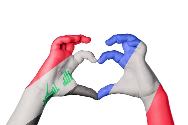 イラク フランス心臓 ハンドジェスチャー作り心臓 クリッピングパス — ストック写真
