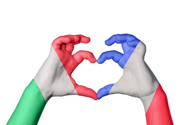 Italy France Heart Hand Gesture Making Heart Clipping Path — Stock Photo, Image