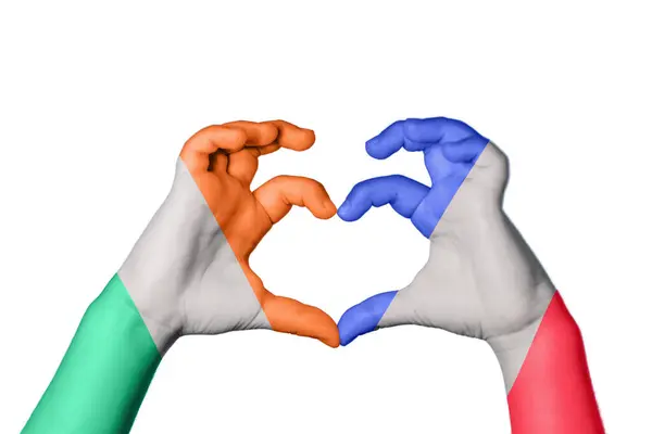 Ireland France Heart Hand Gesture Making Heart Clipping Path — Stock Photo, Image