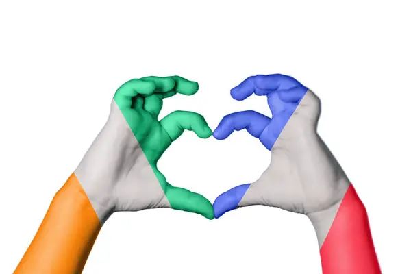 Ivory Coast France Heart Hand Gesture Making Heart Clipping Path — Stock Photo, Image