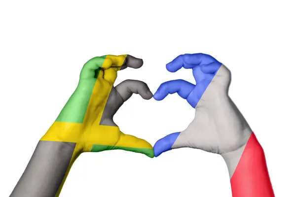 Jamajka Francja Serce Gest Ręczny Serca Ścieżka Klipu — Zdjęcie stockowe
