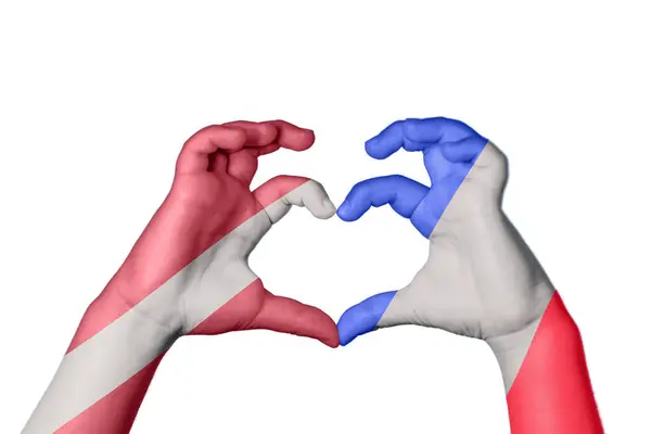 Latvia France Heart Hand Gesture Making Heart Clipping Path — Stock Photo, Image