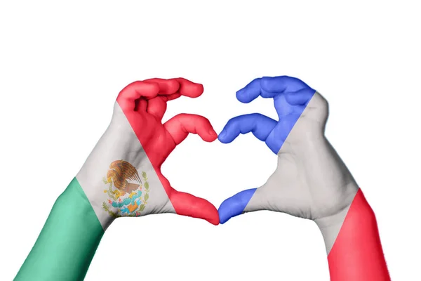 Мексика Франція Серце Жест Рук Робить Серце Відсікаючи Шлях — стокове фото