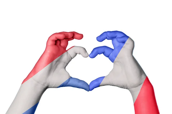 Netherlands France Heart Hand Gesture Making Heart Clipping Path — Stock Photo, Image