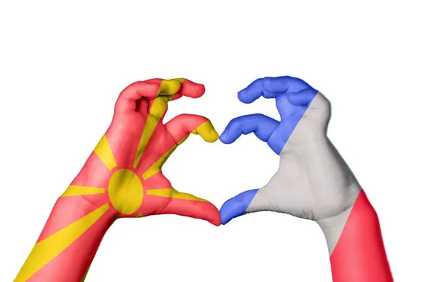 North Macedonia France Heart Hand Gesture Making Heart Clipping Path — Stock Photo, Image