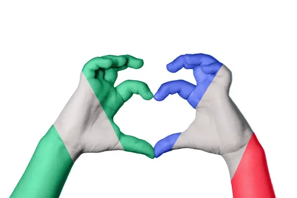 Nigeria France Heart Hand Gesture Making Heart Clipping Path — Stock Photo, Image