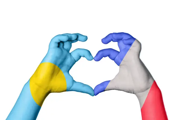Palau France Heart Hand Gesture Making Heart Clipping Path — Stock Photo, Image