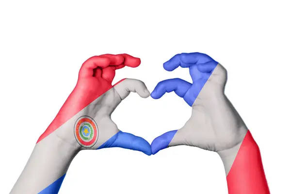 Paraguay France Heart Hand Gesture Making Heart Clipping Path — Stock fotografie