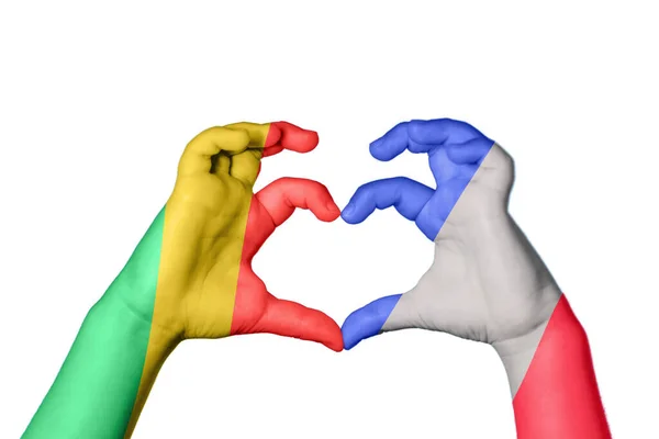 Republic Congo France Heart Hand Gesture Making Heart Clipping Path — Stock Photo, Image