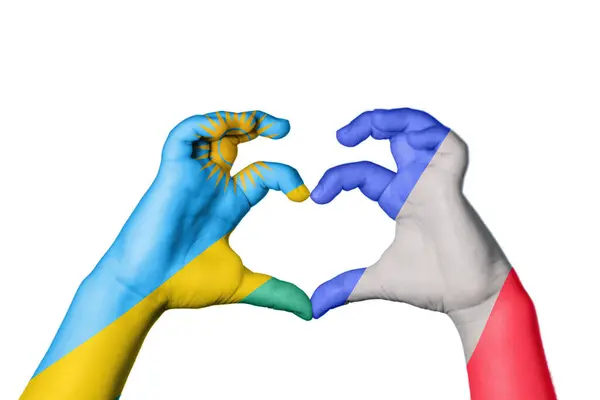 stock image Rwanda France Heart, Hand gesture making heart, Clipping Path