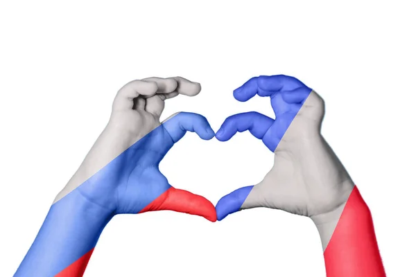 Russia France Heart Hand Gesture Making Heart Clipping Path — Stock Photo, Image