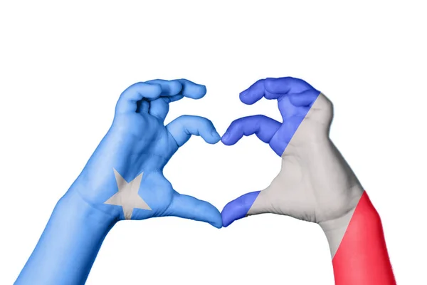 Somalia France Heart Hand Gesture Making Heart Clipping Path — Stock Photo, Image