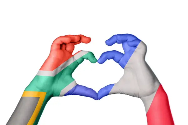 South Africa France Heart Hand Gesture Making Heart Clipping Path — Stock Photo, Image