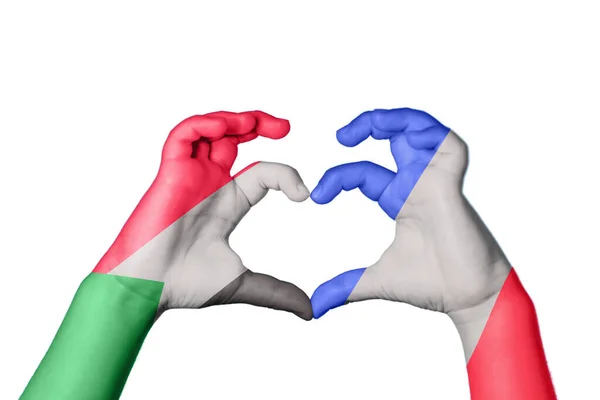 Sudan France Heart Hand Gesture Making Heart Clipping Path — Stock fotografie