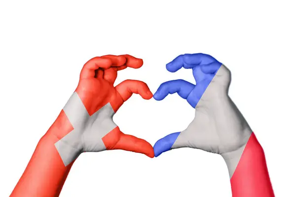Switzerland France Heart Hand Gesture Making Heart Clipping Path — Stock Photo, Image