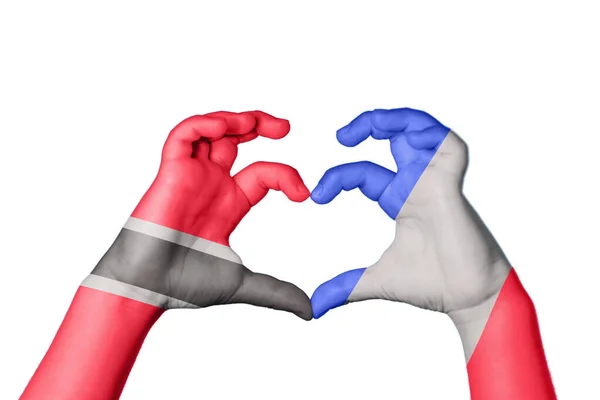Τρινιντάντ Και Τομπάγκο Γαλλία Καρδιά Χέρι Χειρονομία Κάνοντας Καρδιά Ψαλίδισμα — Φωτογραφία Αρχείου